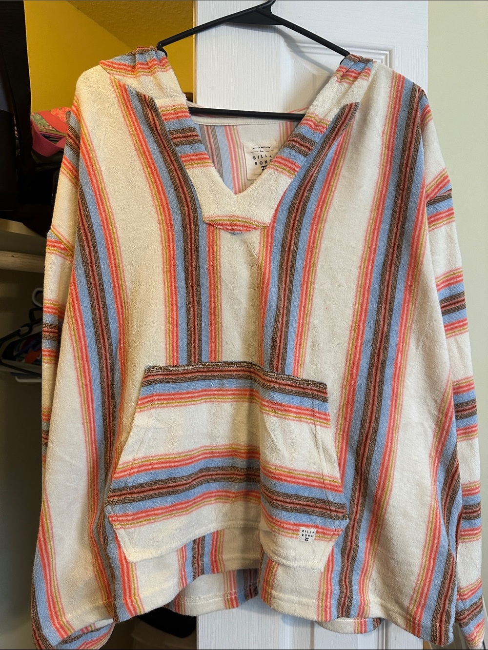 Billabong Cream, Blue & Coral Striped Baja Hoodie